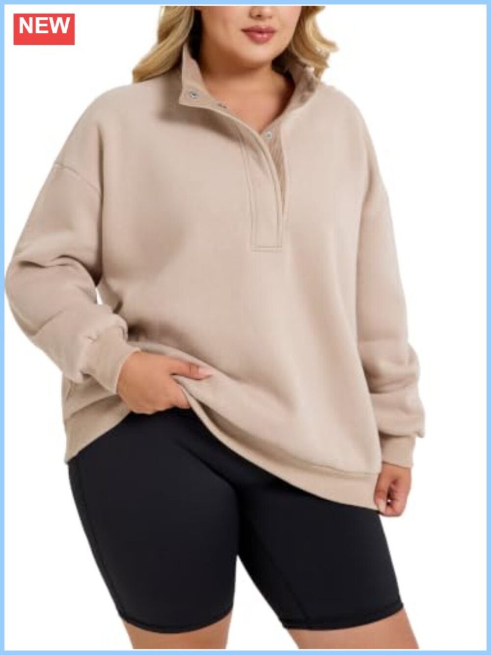Plus Size Mock Neck Henley Sweatshirt Cotton Polyester Pullover Fall